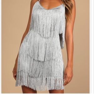 Lulu’s Silver Sequin Fringe Bodycon Dress